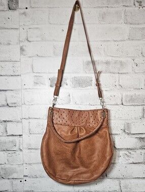 Smartset Brown Faux Ostrich Crossbody Shoulder Bag Slouch Hobo Purse